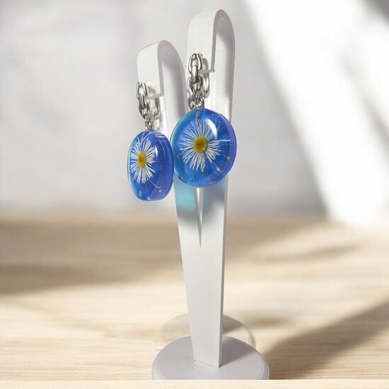 Zili auskari ar ziediem